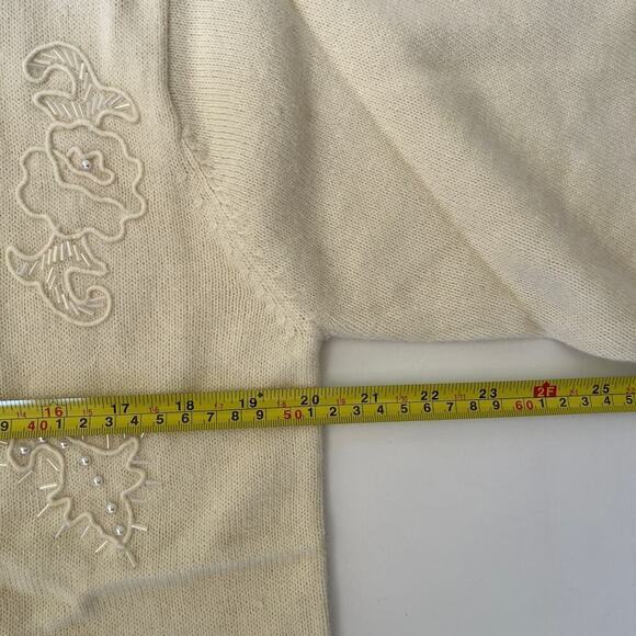 VTG Jantzen Sweater Womens Cream Grandma 80's Hand Embroidered Pearl Deadstock - Picture 6 of 6